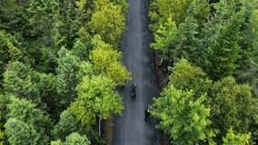 Aerial view A Beautiful Cinematic Aerial Scene With A Couple Biking In A Forest Park. Gravel Road, Overcast Skies, And Calm Landscape Set The Mood For Outdoor Fitness And Nature Connection. - Powered by Shutterstock - Get 15% off with code: PIKWIZARD15
