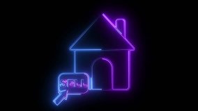 sell button icon and house icon with neon effect. sign icon sale estate building symbol business real button property buy rent mortgage illustration for sale.4k video motion graphic animation - Powered by Shutterstock - Get 15% off with code: PIKWIZARD15