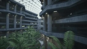 Concrete towers embracing an indoor jungle rendered using 3Ds Max. Video background for relaxing music and desktop wallpaper  - Powered by Shutterstock - Get 15% off with code: PIKWIZARD15