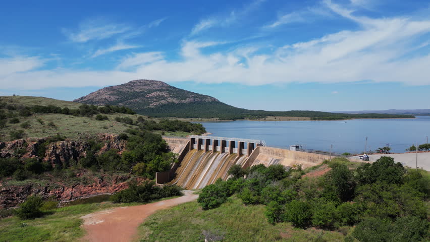 Lake Lawtonka dam with Mount Scott in the background, Oklahoma