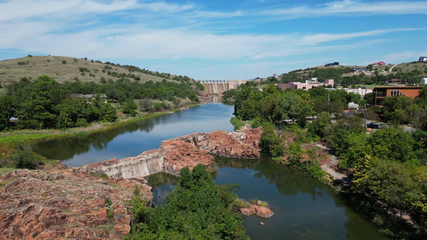 Lake Lawtonka Dam and Mt Scott in the Wichita Mountains of Oklahoma