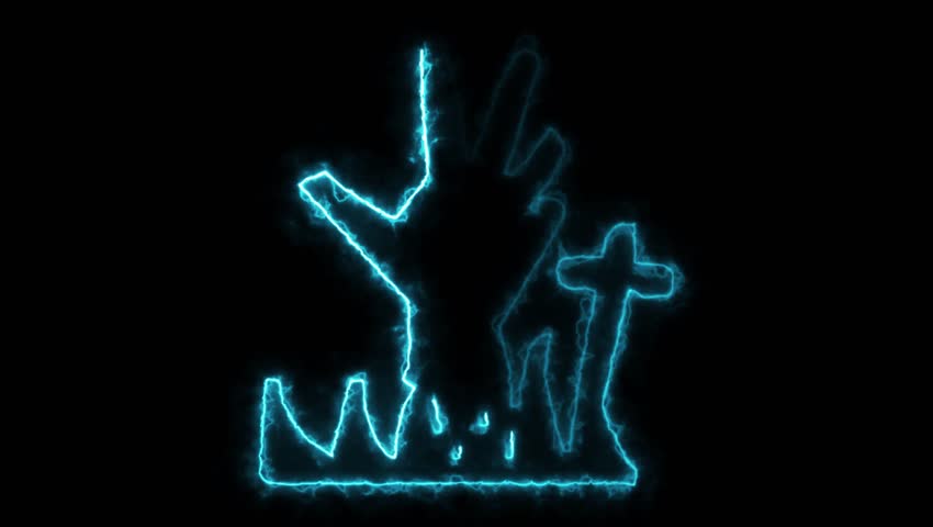 Glowing Blue Hand Reaching From Ground With Cross grave