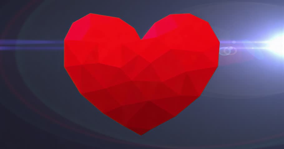 On start red 3D low-poly heart floating in dark gradient rotating right then reversing for demo. Geometric, abstract, digitalart, modern, minimalism, emotion, romantic