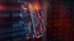 Futuristic smartphone showing hologram data and business network connections - Powered by Shutterstock - Get 15% off with code: PIKWIZARD15