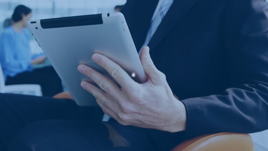 Businessman tapping tablet screen launching animated cloud network growth showing technology value. Technology, connectivity, networking, digital, modern, workspace, collaboration - Powered by Shutterstock - Get 15% off with code: PIKWIZARD15