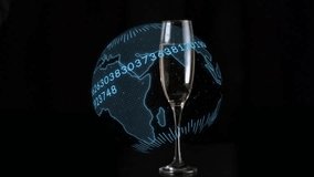 Strawberry descending into flute creating splash as rotating holographic globe wrapping data. Technological, futuristic, abstract, luxury, innovation, digital, science - Powered by Shutterstock - Get 15% off with code: PIKWIZARD15