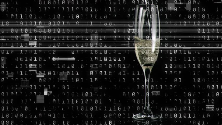 Glitch band sweeping over champagne flute, creating binary digits dancing around bubbly drink. Abstract, digital, futuristic, neon, cyber, high-tech, motion - Powered by Shutterstock - Get 15% off with code: PIKWIZARD15