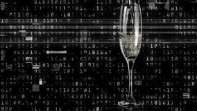 Glitch band sweeping over champagne flute, creating binary digits dancing around bubbly drink. Abstract, digital, futuristic, neon, cyber, high-tech, motion - Powered by Shutterstock - Get 15% off with code: PIKWIZARD15