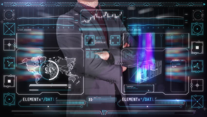 Businessman analyzing global data using futuristic HUD interface - Powered by Shutterstock - Get 15% off with code: PIKWIZARD15