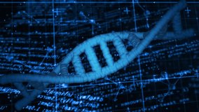 Stylized 3D DNA helix emerging rotating tilting while golden streaks sliding showing molecular data. Science, biotechnology, digital, innovation, futurism, visualization, research - Powered by Shutterstock - Get 15% off with code: PIKWIZARD15