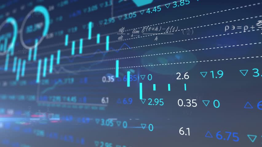 Blue grid initiating bars rising and falling, line graph oscillating, formulas fading for data flow. Data visualization, analytics, finance, scientific, dashboard, statistical, digital - Powered by Shutterstock - Get 15% off with code: PIKWIZARD15