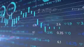 Blue grid initiating bars rising and falling, line graph oscillating, formulas fading for data flow. Data visualization, analytics, finance, scientific, dashboard, statistical, digital - Powered by Shutterstock - Get 15% off with code: PIKWIZARD15
