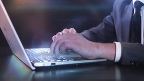 Businessman working on laptop with holographic futuristic interface - Powered by Shutterstock - Get 15% off with code: PIKWIZARD15