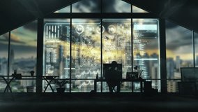 Programmer working with futuristic transparent display in modern office at night - Powered by Shutterstock - Get 15% off with code: PIKWIZARD15