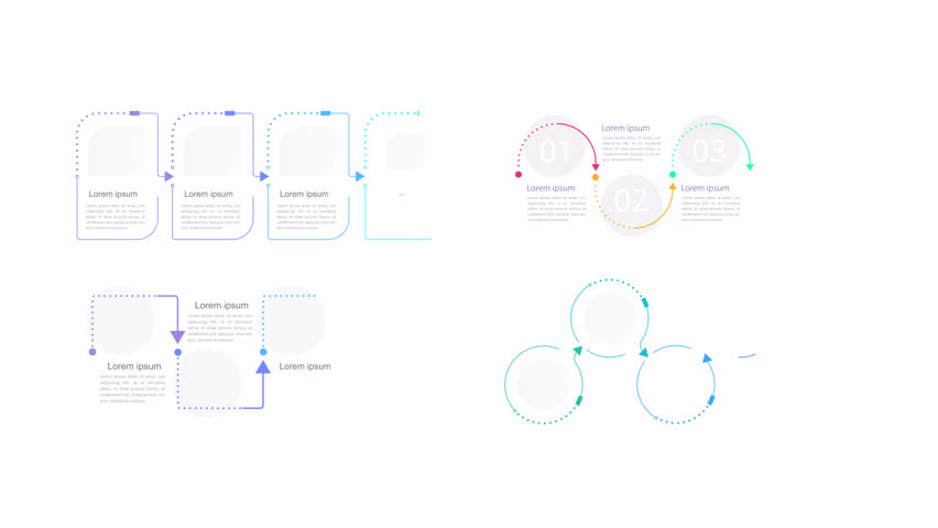 Management strategy infographic several steps template animation set. Sequence options HD video. Animated blank diagram visualization. Process layout empty design element. Motion graphics bundle