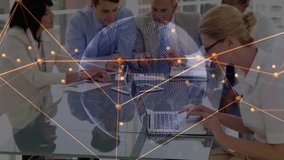 Digital globe animating initiating business team analyzing network lines for insights. Technology, teamwork, innovation, corporate, digital, communication, data - Powered by Shutterstock - Get 15% off with code: PIKWIZARD15