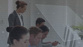 Tech team writing notes initiating holographic UI rising above monitors while manager overseeing. Innovation, collaboration, digital, futuristic, workspace, technology, teamwork - Powered by Shutterstock - Get 15% off with code: PIKWIZARD15