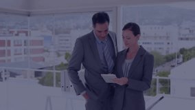 Business professionals in office tapping tablet and manipulating 3D network globe for data analysis. Technology, innovation, connectivity, data, visualization, collaboration, futuristic - Powered by Shutterstock - Get 15% off with code: PIKWIZARD15