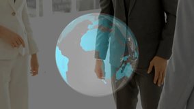 Business team handshaking and initiating globe overlay, linking hands in stack symbolizing unity. Professional, collaboration, networking, teamwork, innovation, global, corporate - Powered by Shutterstock - Get 15% off with code: PIKWIZARD15