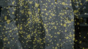 Senior scientist raising hand and folding arms as digital network overlay shifting during research. Technology, innovation, data, connectivity, futurism, science, digital - Powered by Shutterstock - Get 15% off with code: PIKWIZARD15