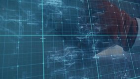 Technician leaning over bench inspecting component as blue holographic grid fading in and animating. Technology, innovation, machinery, blueprint, digital, engineering, futuristic - Powered by Shutterstock - Get 15% off with code: PIKWIZARD15