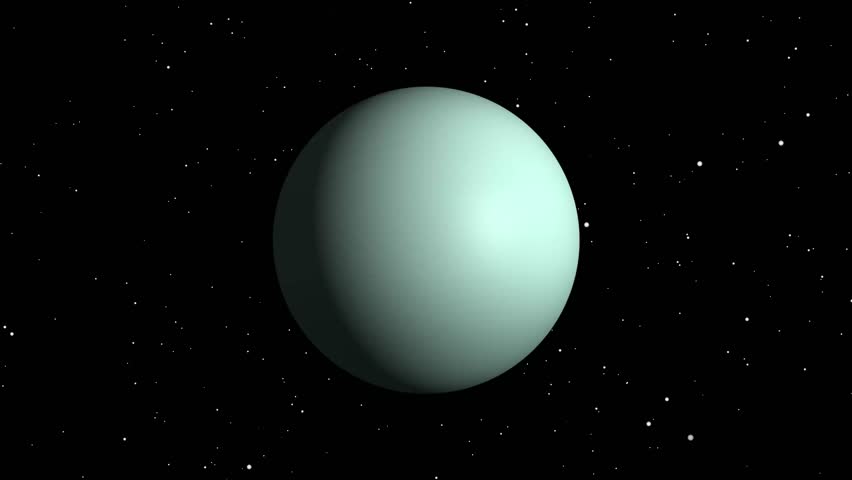 The image captures the icy giant Uranus, showcasing its pale blue-green hue, set against the vastness of space with numerous stars.