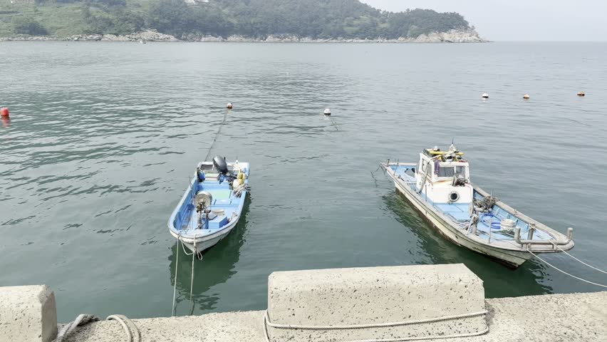Two Small Fishing Boats Moored at Concrete Quay, Yeosu (여수)
