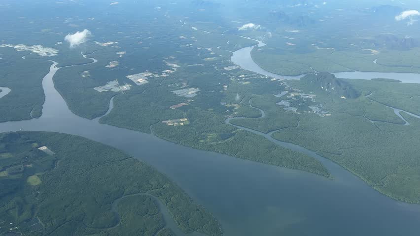 River Deltas and Lagoons from Airplane over Thailand (ประเทศไทย) at Altitude
