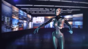 Robot presenting futuristic global business data analysis on interactive screen - Powered by Shutterstock - Get 15% off with code: PIKWIZARD15