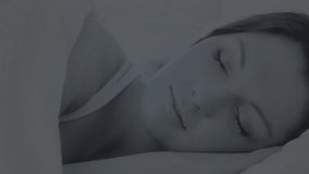 Glowing blue DNA helix entering and drifting across sleeping woman, illustrating health monitoring. Futuristic, wellness, serenity, innovation, health, technology, comfort - Powered by Shutterstock - Get 15% off with code: PIKWIZARD15