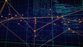 Code scrolling initiating golden nodes fading and connecting while demonstrating network expansion. Technology, data visualization, digital network, abstract design, futuristic, innovation, cyber - Powered by Shutterstock - Get 15% off with code: PIKWIZARD15