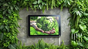 Green world in hand on tablet with environmental technology data analysis - Powered by Shutterstock - Get 15% off with code: PIKWIZARD15