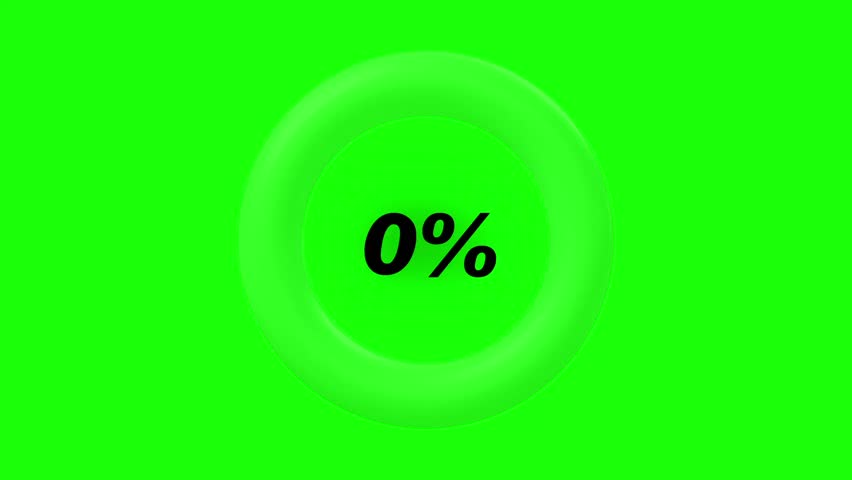 A stylized dark UI button with circular shape and a glowing percent value, rendered on a green screen background