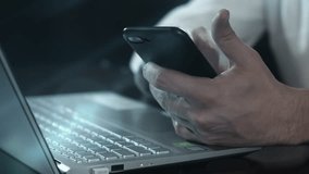 Virtual interface in front of a person working with a laptop and smartphone - Powered by Shutterstock - Get 15% off with code: PIKWIZARD15