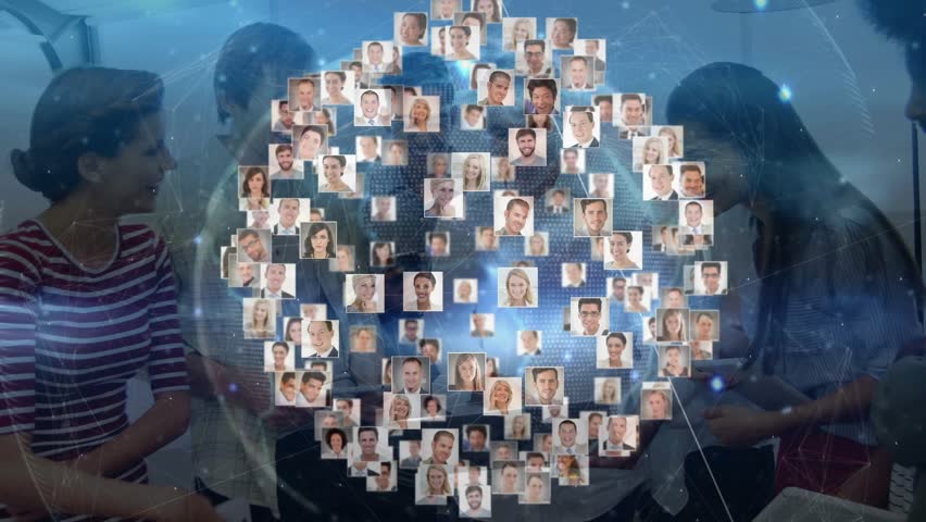 Three colleagues starting data presentation at table creating holographic sphere filling with icons. Virtual reality, digital collaboration, futuristic, executive, innovation, technology, networking - Powered by Shutterstock - Get 15% off with code: PIKWIZARD15