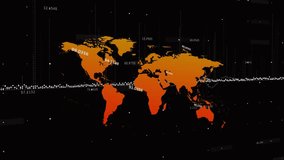 On start world map grid shifting labels while dot stream pulsing showing real time metric update. Digital interface, data visualization, futuristic, analytics, technology, abstract, information - Powered by Shutterstock - Get 15% off with code: PIKWIZARD15