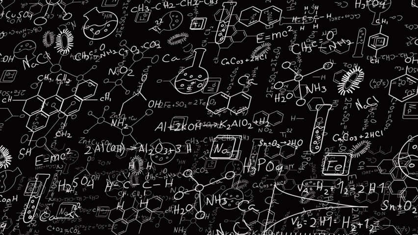 black canvas starting white lines tracing chemical formulas and blue symbols glowing for emphasis. Molecular, scientific, digital, laboratory, educational, schematic, data visualization