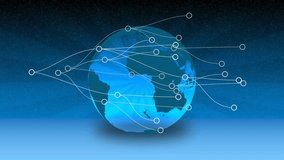 At start blue globe rotating as white arcs with nodes mapping connections to visualize connectivity. Global, connectivity, innovation, technology, network, digital, futuristic - Powered by Shutterstock - Get 15% off with code: PIKWIZARD15