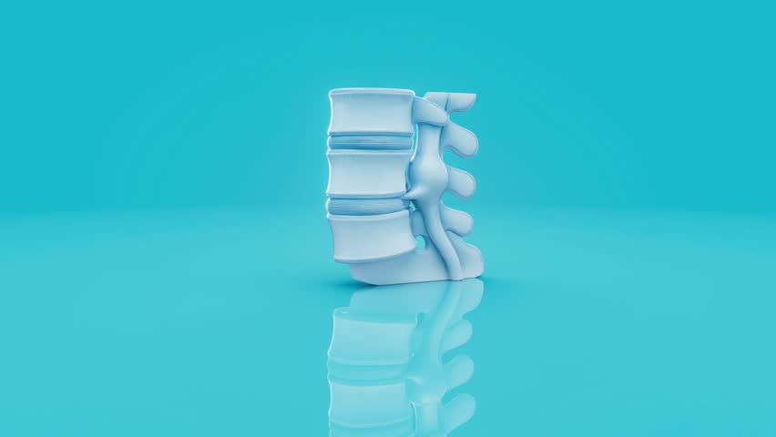 Conceptual 3D animation of a herniated disk in the lumbar spine
