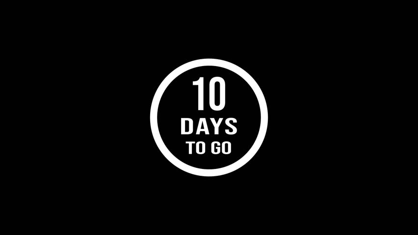 10 Days to Go Countdown Timer Animation on Black Background. countdown from 10 days to 0. 4k video