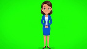 Cheerful Businesswoman in Blue Suit Standing Against a Green Screen Background - Powered by Shutterstock - Get 15% off with code: PIKWIZARD15
