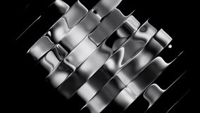 Abstract animated 3D metallic stripes rippling across a black background, silver foil ribbons, fluted chrome blinds, cycled animation - Powered by Shutterstock - Get 15% off with code: PIKWIZARD15
