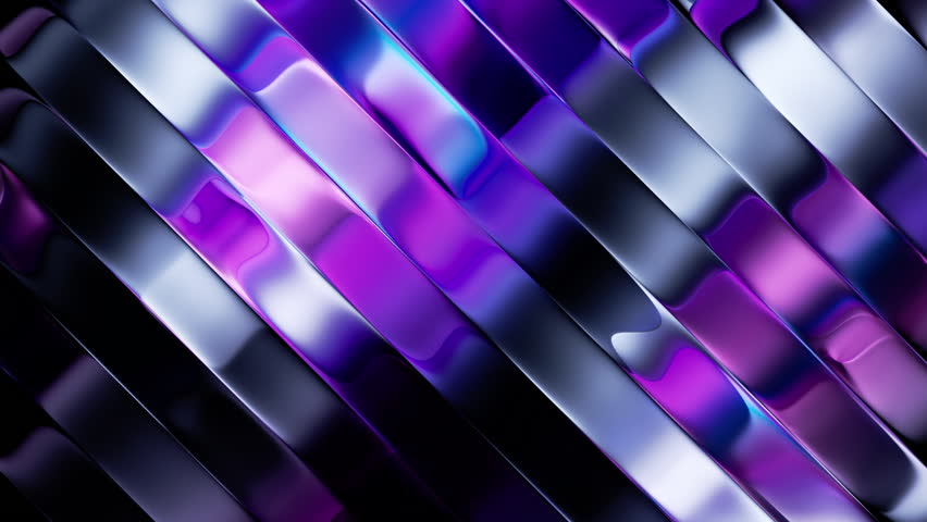 cycled 3d animation, abstract purple background with ripple effect. Waving metallic foil ribbons
