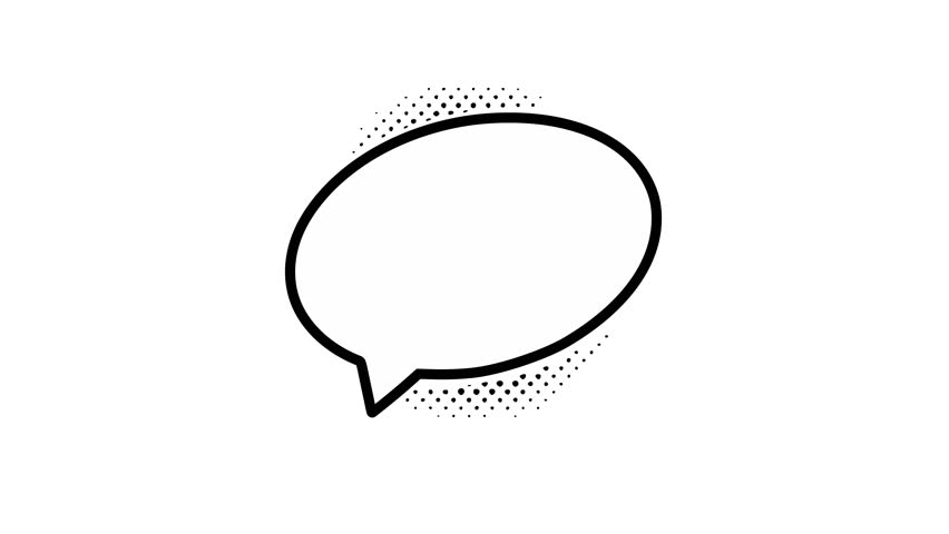 Dynamic oval speech bubble animation in a classic comic book style with black halftone dot pattern on a pure white screen for quick dialogue or quotes
