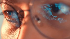 A digital world map is reflected in the eyeglasses, symbolizing global connectivity, international data flow, the impact of technology on society, the importance of digital transformation worldwide.
 - Powered by Shutterstock - Get 15% off with code: PIKWIZARD15