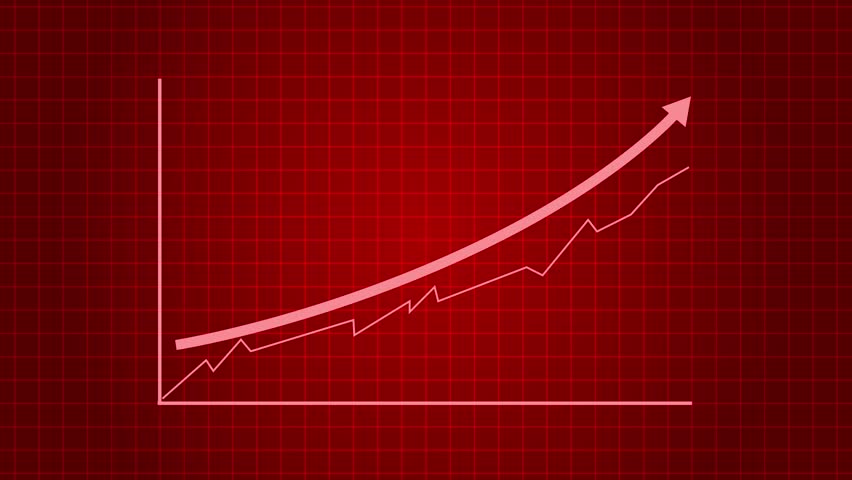 Business graph with upward trend line and arrow on grid background animation