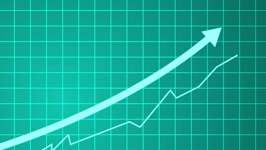 Business graph with upward trend line and arrow on grid background animation