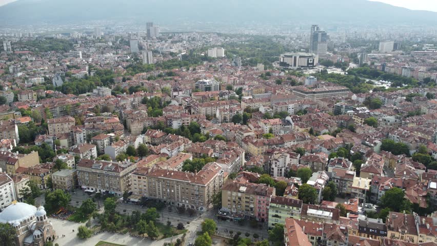 
Panoramic aerial drone view of the city of Sofia, Bulgaria

