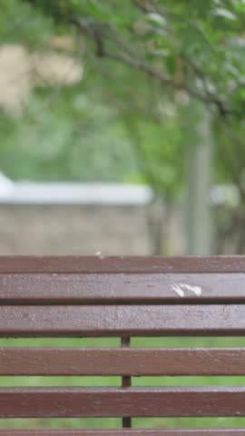 Vertical Video of Young Man Coming to Sit Outdoor on Bench