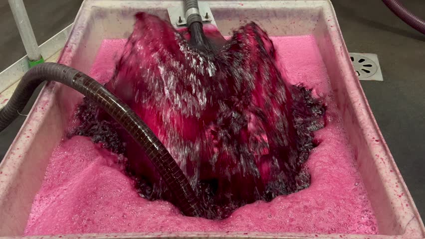 Wine factory, Aeration of grape juice during wine making in a cellar, Bordeaux Vineyard